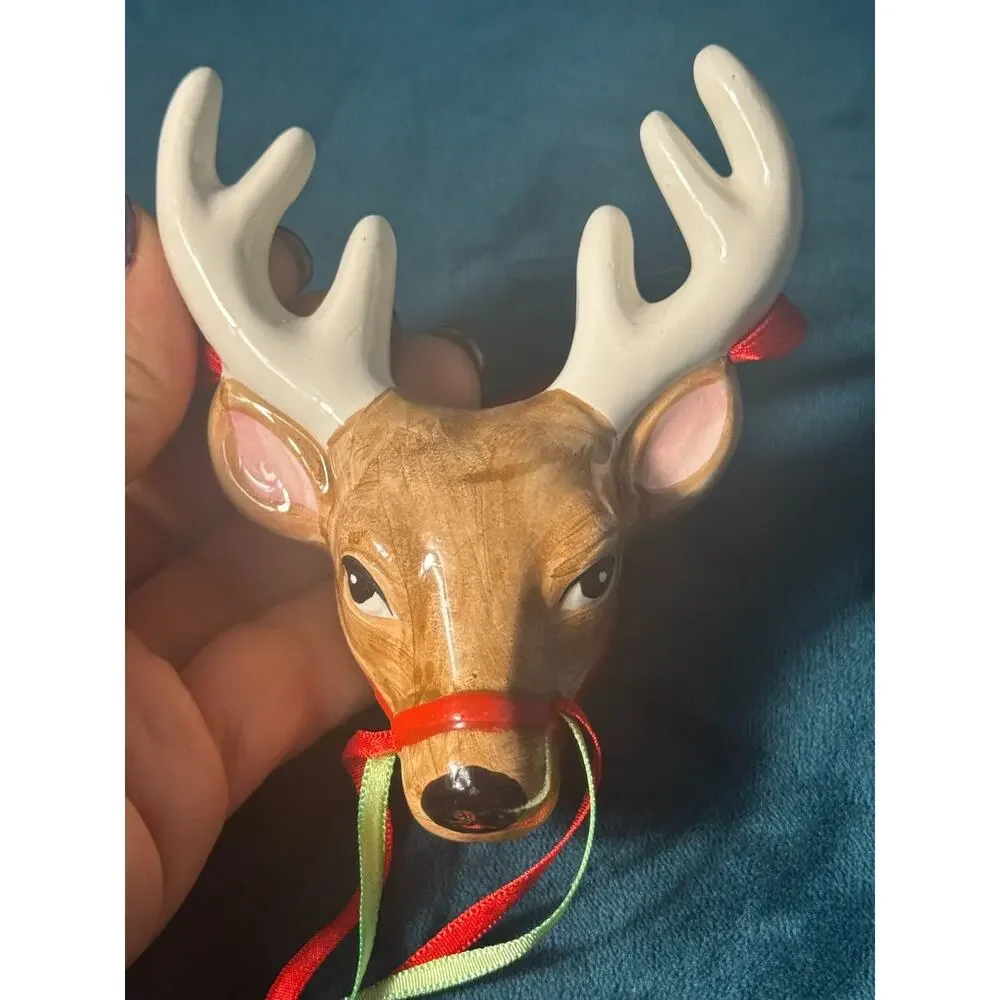 VTG Midwest Imports Reindeer Head Ceramic Christmas Ornament Taiwan - See Pics